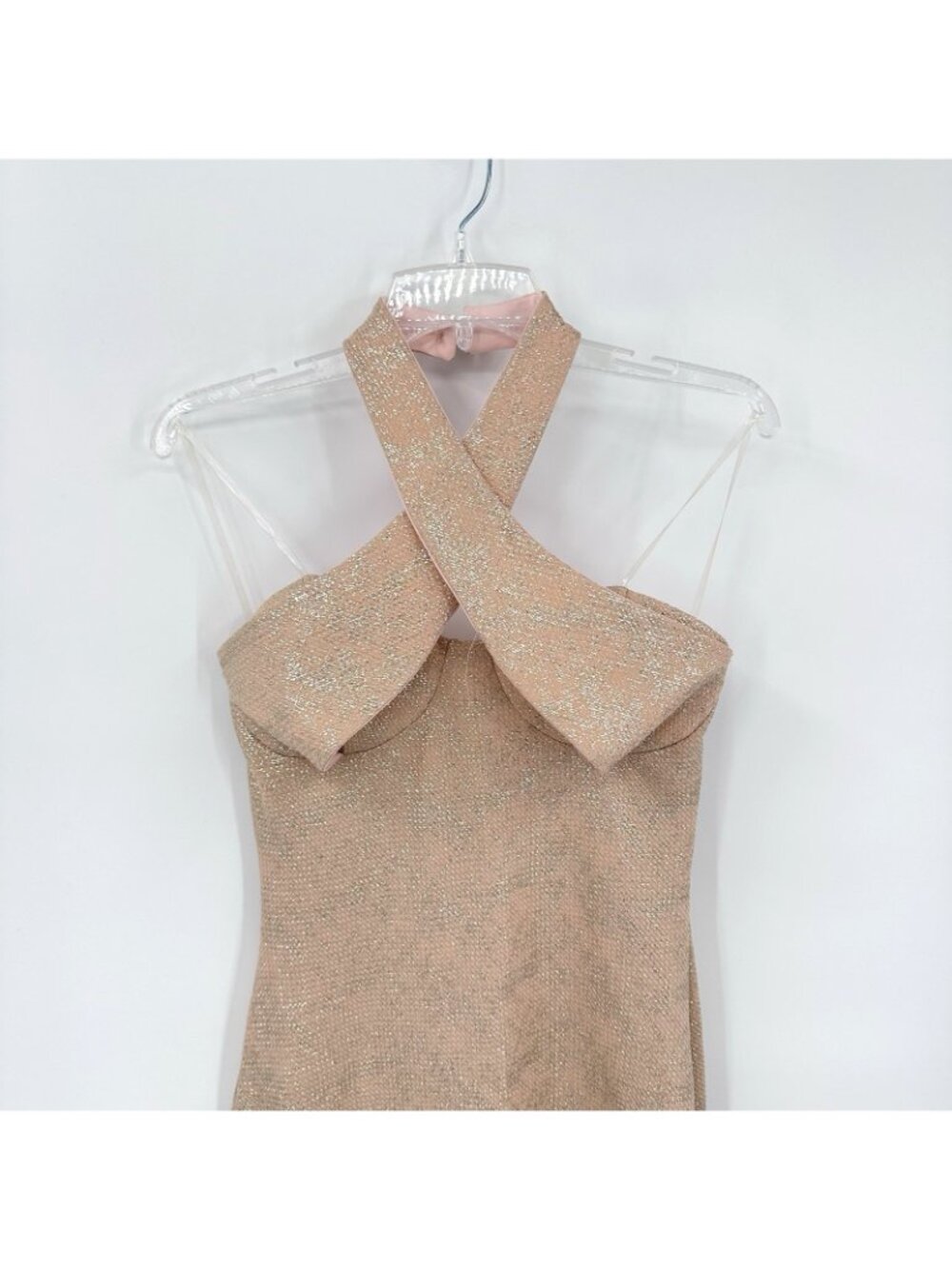 Y2K CHARLOTTE RUSSE gold metallic halter dress MEDIUM bodycon club 2000s party - Picture 3 of 11